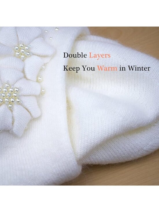 Women\'s Winter Knit Beret Hat Rabbit Hair French Warm Casual Beanie Hat White